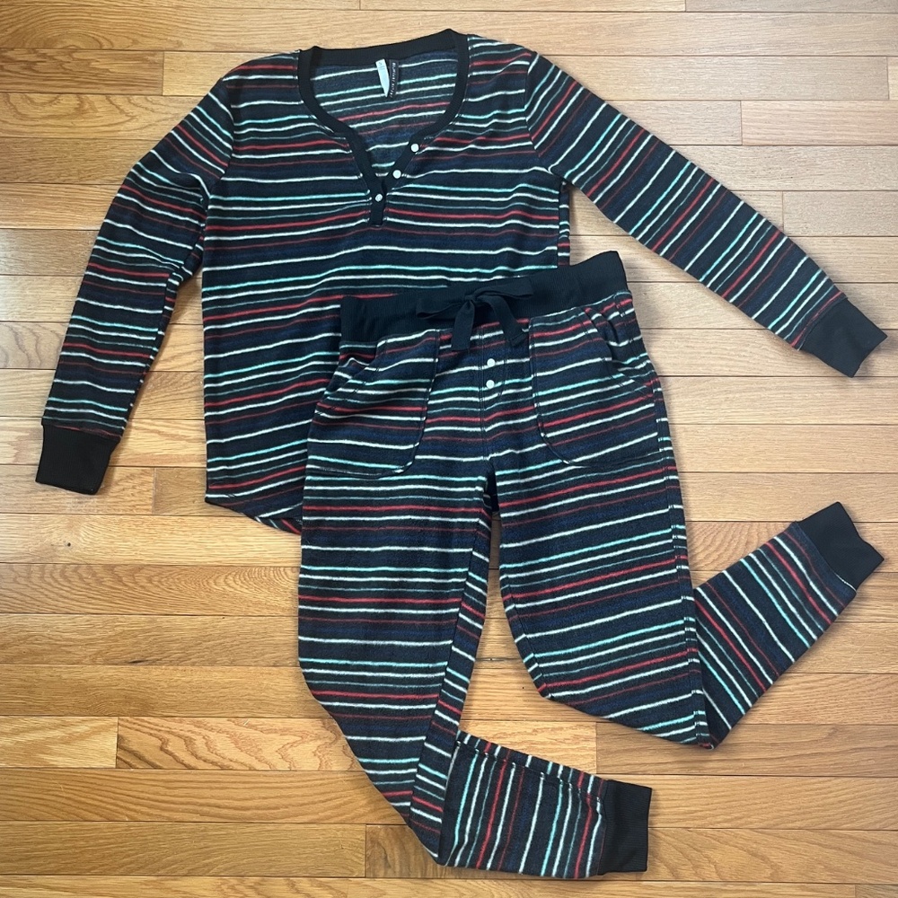 Jaclyn Intimates Striped Fleece 2 Piece PJ Set Size Small